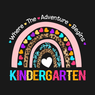 Cute Leopard Rainbow Kindergarten Where The Adventure Begins T-Shirt