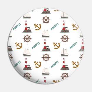 Sailing Illustrative Pattern Color on White Pin