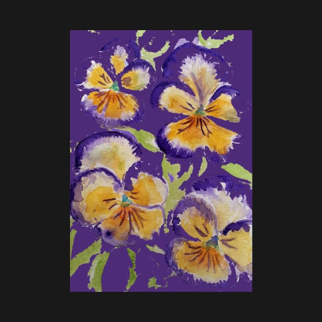 Viola Watercolor Purple Floral Pattern on Dark Purple by SarahRajkotwala