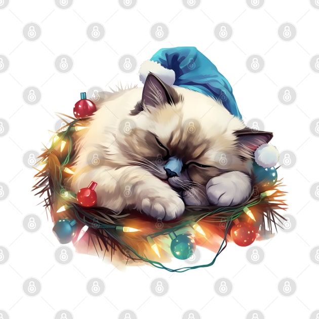 Lazy Birman Cat At Christmas by Chromatic Fusion Studio