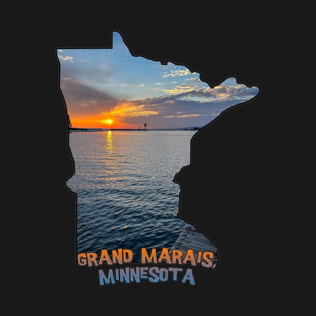 Minnesota State Outline - Grand Marais Sunset by gorff