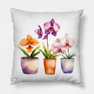 Potted Orchid Watercolor Pillow