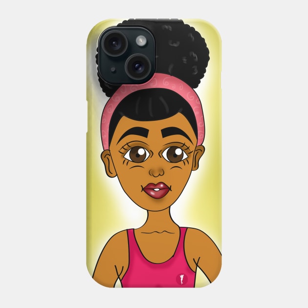 cute black girl digital art with afro Phone Case by Spinkly Creations 