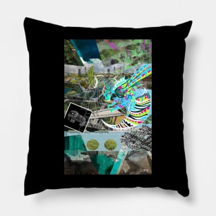 the ecopop landscape animal pet collage art in mexican pattern art Pillow