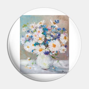 Daisies and Buttercups in a White Vase Pin