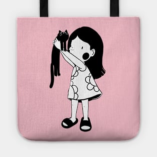 BLACK CAT WITH A GIRLS Tote