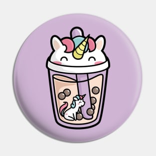 Bubble Tea with Cute Kawaii Unicorn Inside Pin