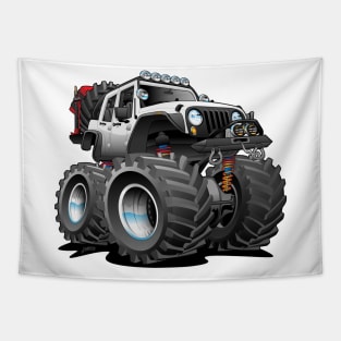 Off road 4x4 white jeeper cartoon Tapestry