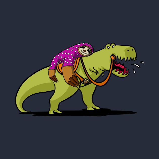 Lazy Sloth Riding T-Rex Dinosaur by underheaven