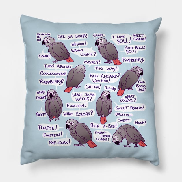 African Grey Parrot Einstein Funny Quotes Pillow by Einstein Parrot