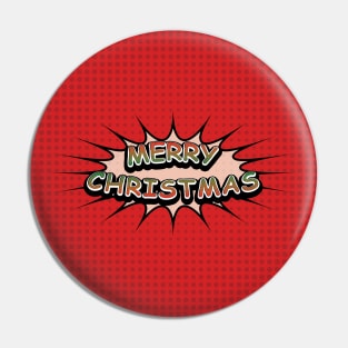 Comic Book Style 'Merry Christmas' Message on Red Pin