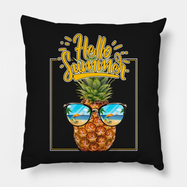 Hello Summer Tropical Pineapple with sun glasses product Pillow by theodoros20
