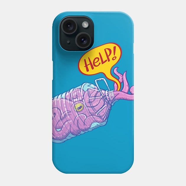 Worried octopus inside a plastic bottle asking for help Phone Case by zooco