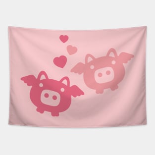 Flying Pigs in Love Tapestry