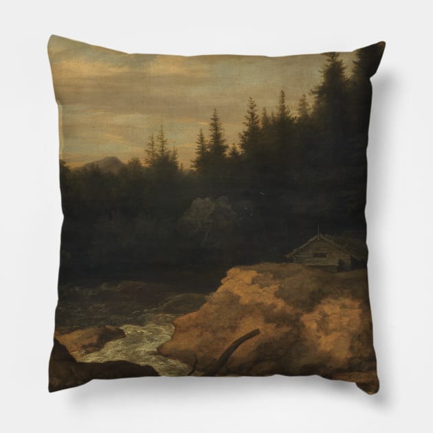 The River in the Pine Forest by Allaert van Everdingen Pillow by Classic Art Stall