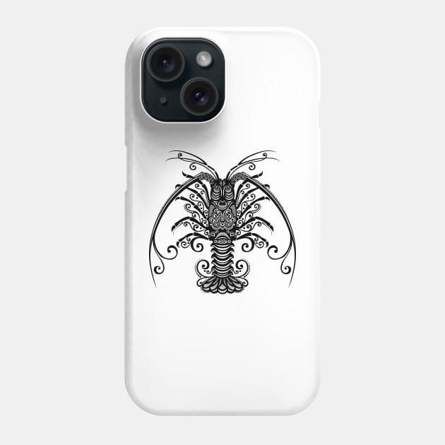 Black and White Print of Exotic Spiny Lobster Phone Case by lissantee