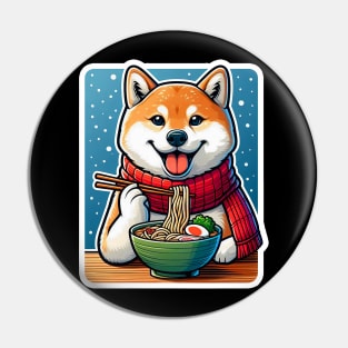 Shiba Inu Eating Ramen Snowing Pin