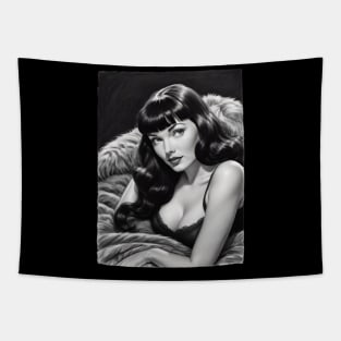 Bettie Page Black and White Portrait Tapestry