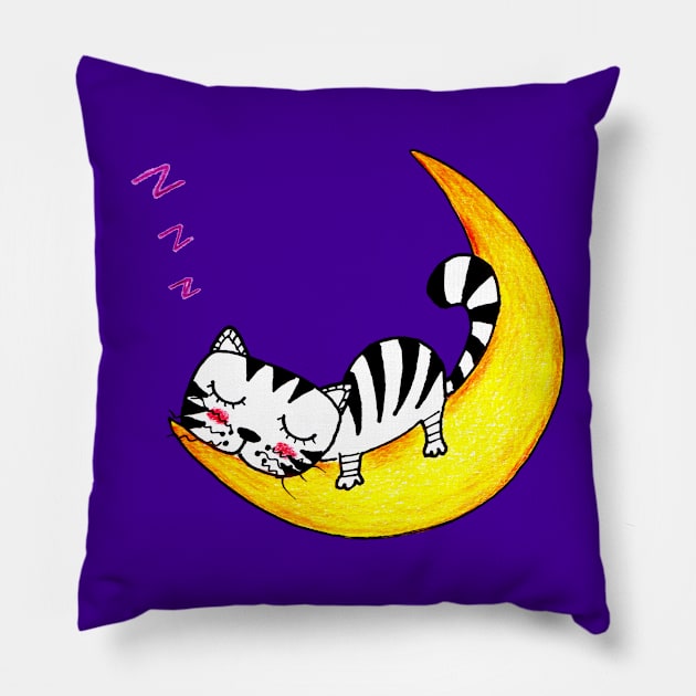 Moon Hugger Yuna | Dreaming in the Night Sky Pillow by MiracelArt