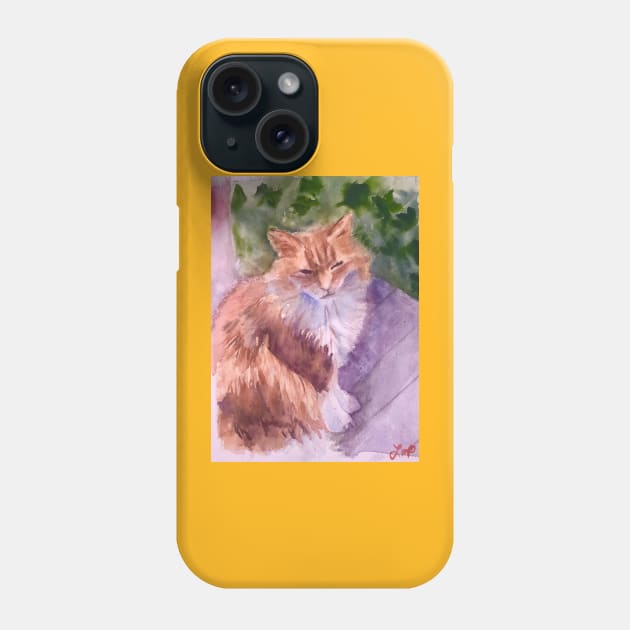 Orange fluffy kitty watercolor Phone Case by BakersDaughter