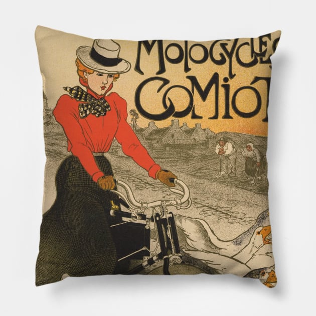 Motocycles Comiot France Vintage Poster 1899 Pillow by vintagetreasure