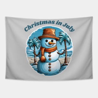 Christmas in July, Snowman in the beach Tapestry