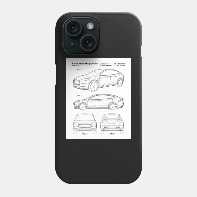 Tesla Model S Patent - Tesla Art - Black And White Phone Case by patentpress