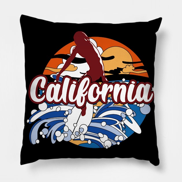 California surfing trip fitting gift. Perfect present for mother dad father friend him or her Pillow by SerenityByAlex