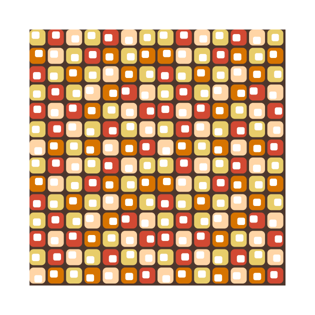 Funky 1970s Squares in Brown Orange Peach Yellow White by OrchardBerry