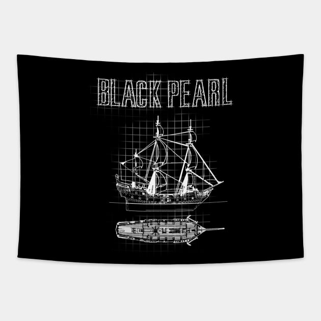 Black Pearl Blueprint Tapestry by Clathrus