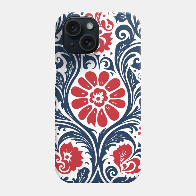 Blue and Red Scandinavian Folk Art Design Phone Case by craftydesigns