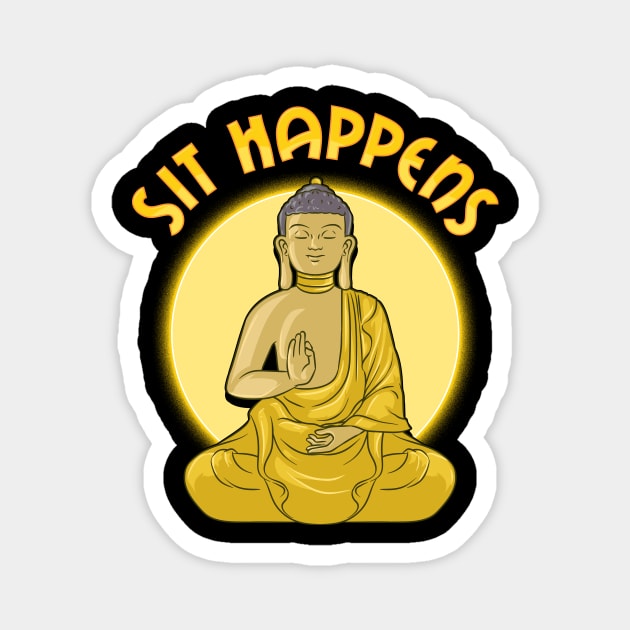 Sit Happens Funny Meditation Pun Monk Meditating Magnet by theperfectpresents