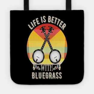 Life Is Better With Bluegrass, Retro Sunset Banjo Player Gift Tote