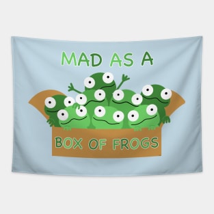 Mad as a box of frogs, cute frogs in a box, green frogs, kawaii frogs fun frogs, frogs, Tapestry