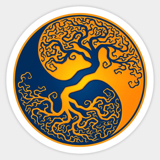 Yellow And Blue Tree Of Life Yin Yang Yin Yang Sticker Teepublic