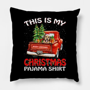 This Is My Christmas Pajama Shirt Golden Retriever Truck Tree Pillow