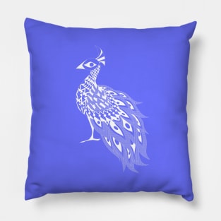 blue peacock bird in mexican patterns Pillow