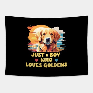 Just A Boy Who Loves Goldens - Golden Retriever Tapestry