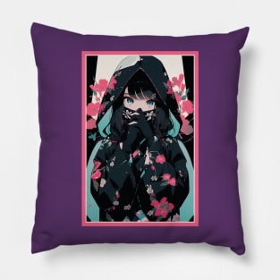 Aesthetic Anime Girl Pink Rosa Black | Quality Aesthetic Anime Design | Premium Chibi Manga Anime Art Pillow