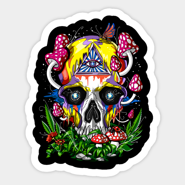 Psychedelic Magic Mushrooms Skull - Psychedelic Skull - Sticker | TeePublic Psychedelic Magic Mushrooms Skull - Psychedelic Skull - Sticker | TeePublic