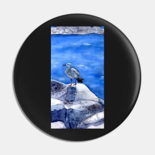 Seagull by the Ocean Watercolor Pin