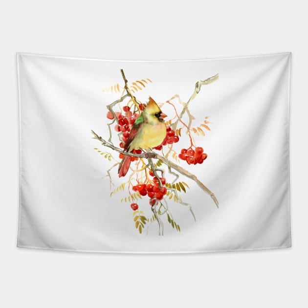 Cardinal Bird and Berries Tapestry by surenart