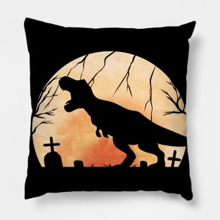 T-Rex Roaring On Cemetery In Front Of The Moon On Halloween Pillow