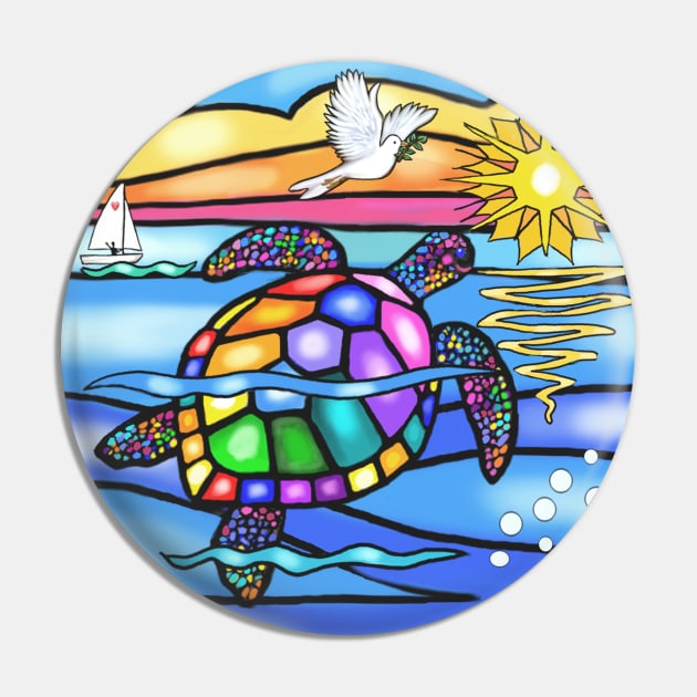 Stained Glass Style Sea Turtle Swims Toward Home Pin by Dogs Galore and More