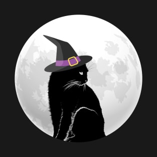Black Witch Cat and Full Moon T-Shirt