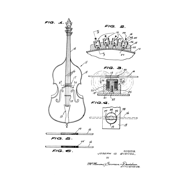 Electromagnetic Pickup for Guitar Vintage Patent Hand Drawing by TheYoungDesigns