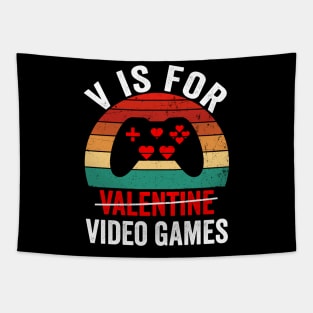 V is for Video Games Valentines Day Boys Funny Retro Vintage Tapestry