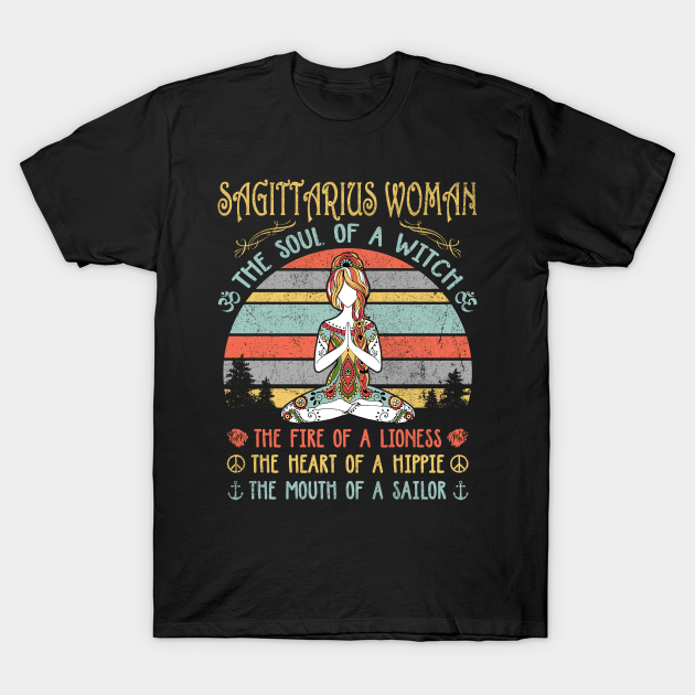 Discover Sagittarius Woman The Soul Of A Witch Vintage Yoga Birthday Gift - Sagittarius Woman The Soul Of A Witch - T-Shirt