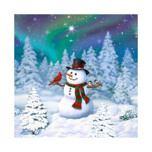 Happy Christmas Snowman and Birds T-Shirt