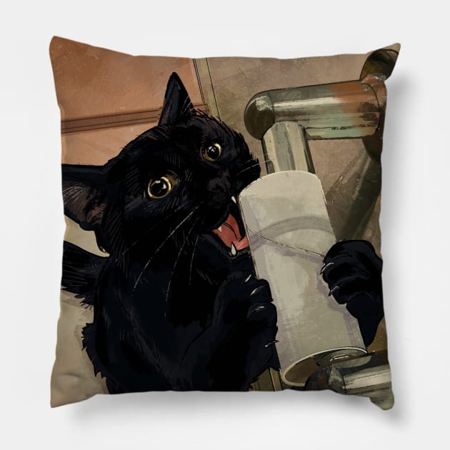 Toilet Paper Fiend Pillow by Catwheezie